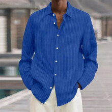 (Royal Blue, XL) Mens Casual Button Down Shirts Plain Loose Long Sleeve Cotton Linen Blouse Tops