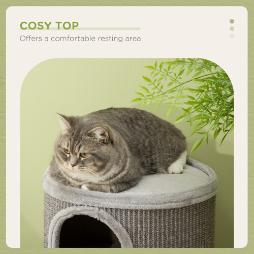 PawHut PawHut Cat Barrel Tree Tower with Sisal, Cosy Platform, Light Grey 1