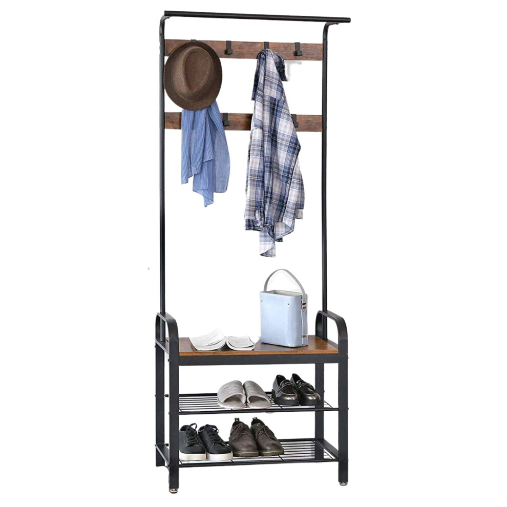 4-in-1 Design Coat Rack With Shoe Storage Bench Coat Stand with 9 Removable Hooks for Hallway Entrance