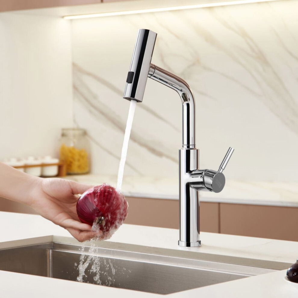 (Chrome) Retractable Pulldown Kitchen Faucet