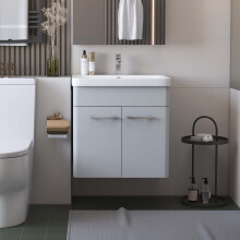 Bathroom Wall Hung Vanity Unit with Basin Sink Storage and 2 Door Grey