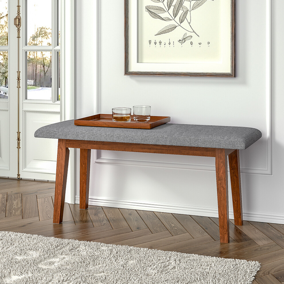 (Grey) Mid Century Backless Linen Upholstered Dining Bench