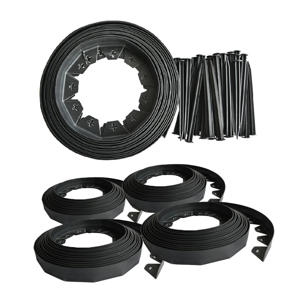 Kct (4 Pack - 40M) 10 Metre Flexible Plastic Lawn Edging Grass Border With Pegs