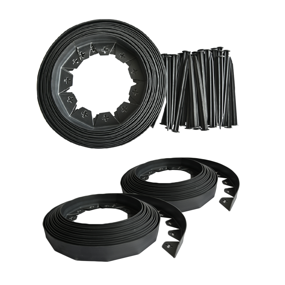 Kct (2 Pack - 20M) 10 Metre Flexible Plastic Lawn Edging Grass Border With Pegs