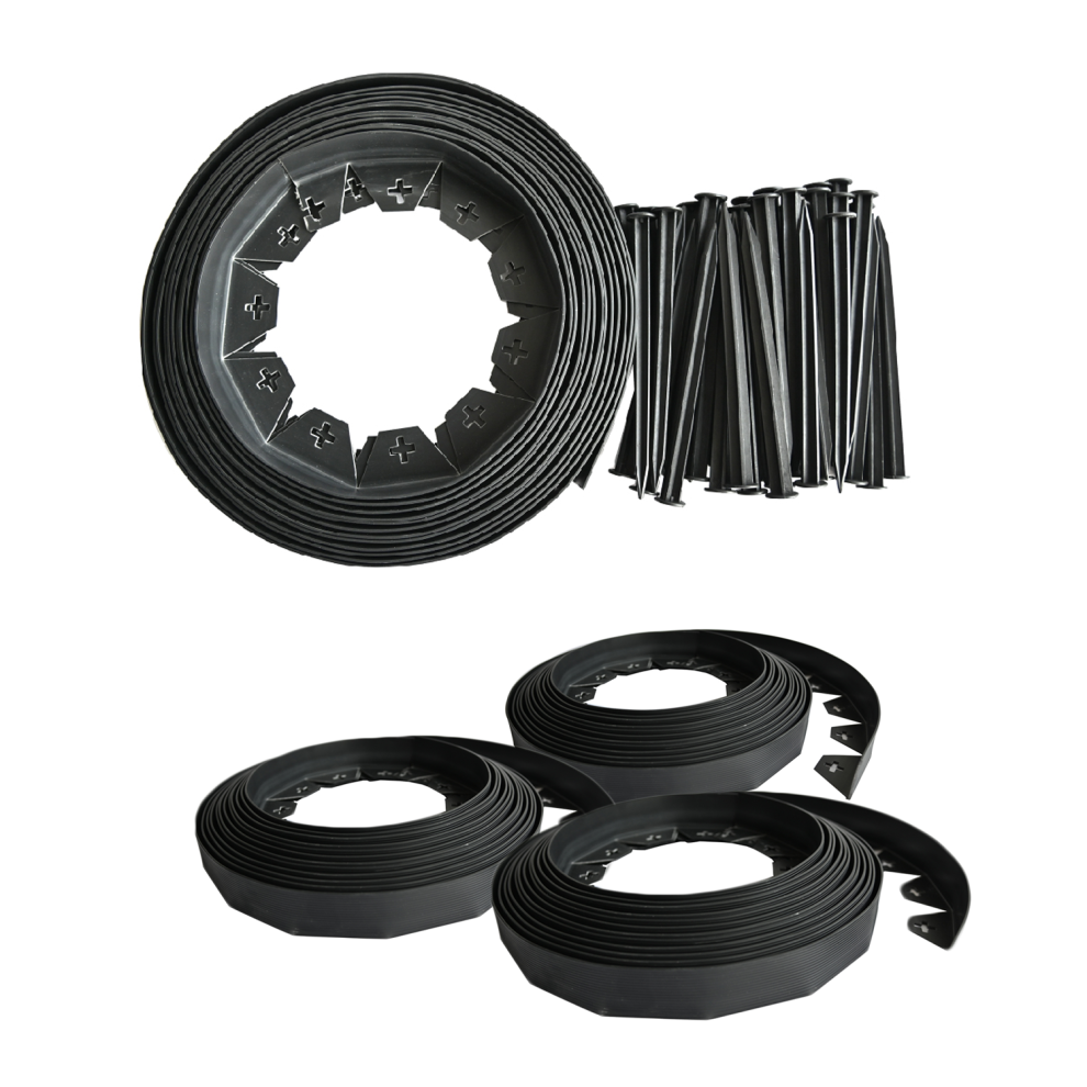 Kct (3 Pack - 30M) 10 Metre Flexible Plastic Lawn Edging Grass Border With Pegs