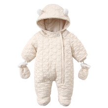 (Beige, 12-18Months) Baby Coat Jumpsuit Newborn Romper Hooded Warm UK