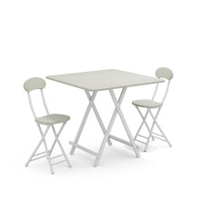 80cm Folding Dining Table with 2 Chairs – Space-Saving White Kitchen Set, MDF & Steel, Lightweight & Sturdy