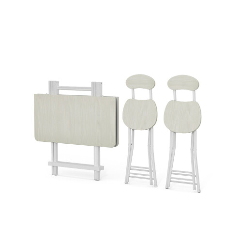 Living And Home 80cm Folding Dining Table with 2 Chairs – Space-Saving White Kitchen Set, MDF & Steel, Lightweight & Sturdy 1