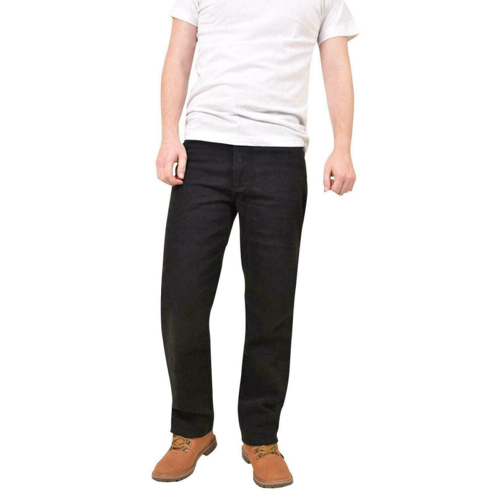 (Black, UK 32) Mens Denim Jeans Skaters Straight Leg Cotton Pants