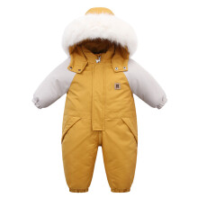 (Yellow, 1-2Years) Kids Winter Coats Fur Jumpsuit Newborn Romper Warm