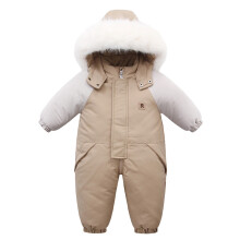 (Khaki, 4-5Years) Kids Winter Coats Fur Jumpsuit Newborn Romper Warm