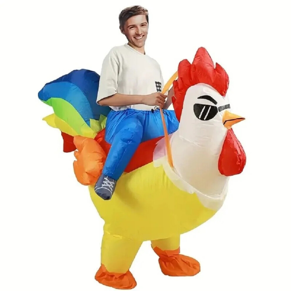 (Beige, 150-190cm) Adult Rooster Ride On Chicken Costume, Halloween Blow Up Costumes