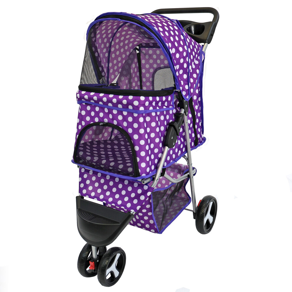 Pet Stroller Dog Cat Puppy Pram Pushchair Purple Dot