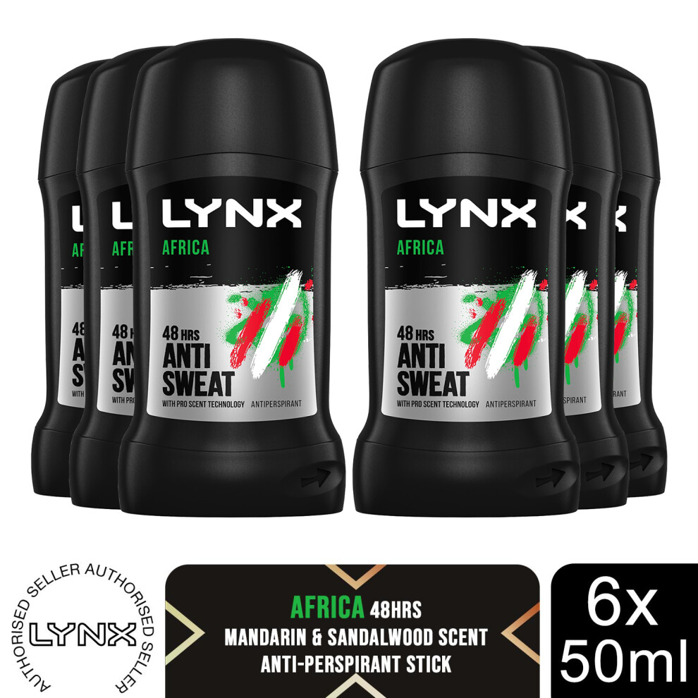 Lynx Africa Antiperspirant Deodorant Stick for men 50 ml Stick (Pack of 6)