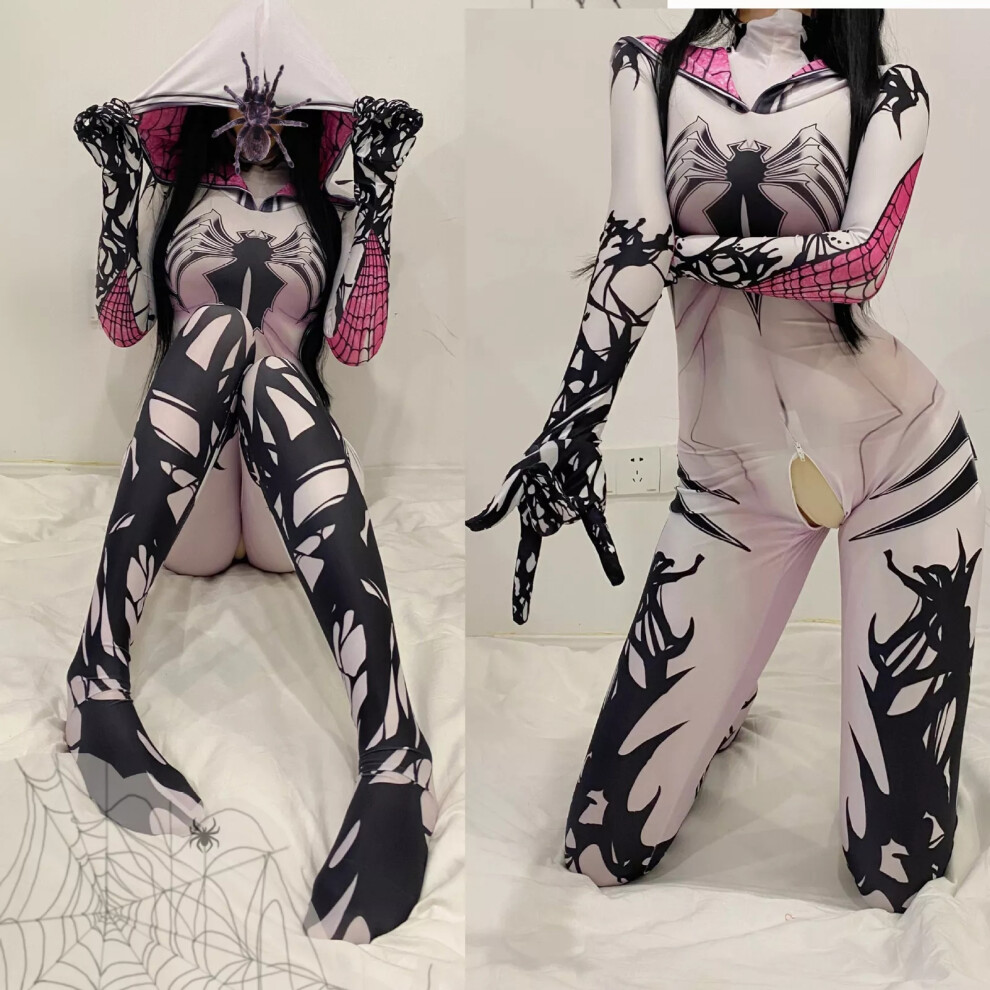 Xylfly (L, #1) Spiderman Open Crotch Bodysuit Cosplay Girls Womens Halloween Sexy Costume Props
