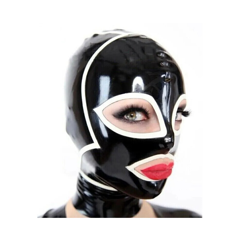 (S) NEW Black Latex Gummi Rubber Hood/Mask with Zip Fetish Catsuit Party Costume UK