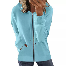 (Light Blue, M) Womens Long Sleeve Zip Up Hoodie Tops Ladies Casual Loose Hooded Sweatshirt Coat