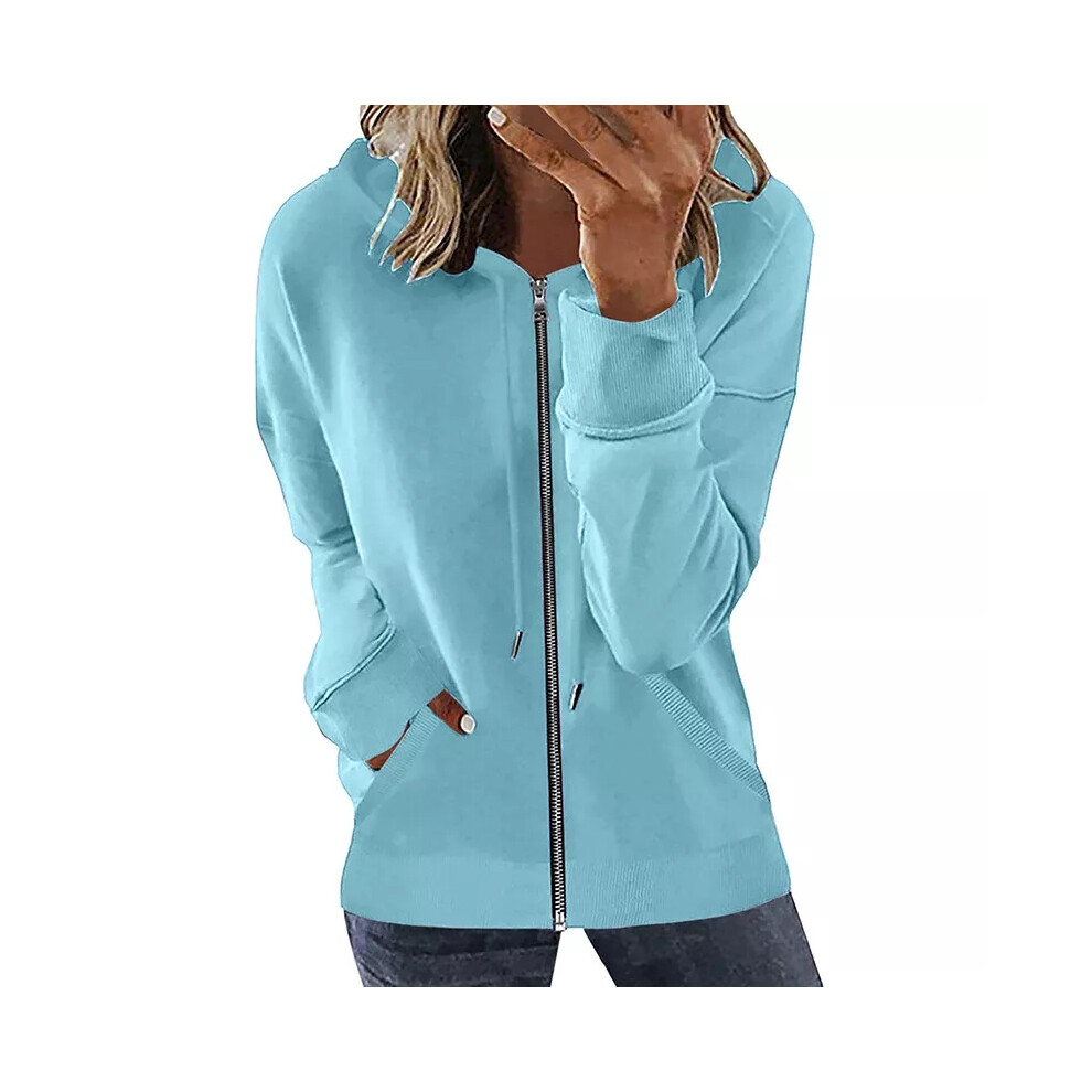 (Light Blue, M) Womens Long Sleeve Zip Up Hoodie Tops Ladies Casual Loose Hooded Sweatshirt Coat