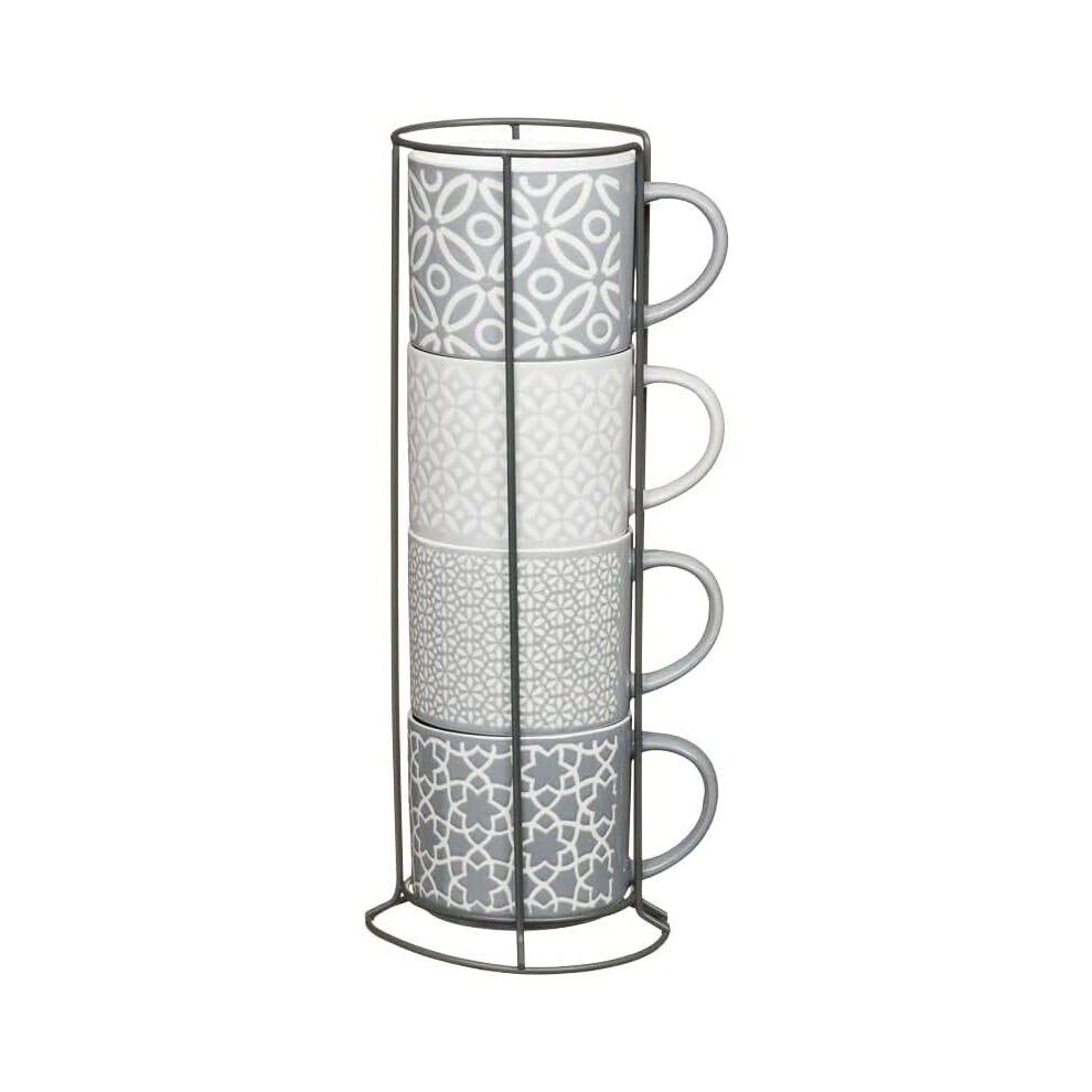 RA-HOMESTORE® New Patterned Jumbo Embossed Stacking Mugs 4pk