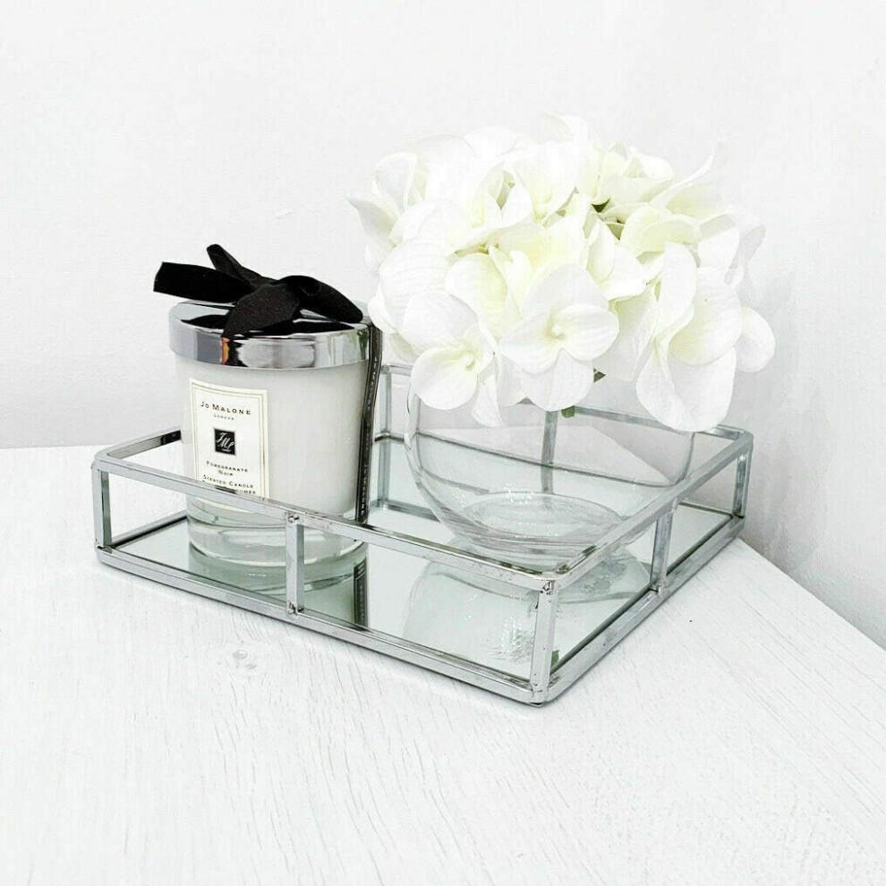 RA-HOMESTORE® New 20cm Decorative Square Silver Chrome Mirrored Tray