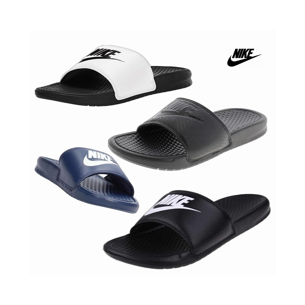 (Black White, Men's UK SIZE 9) Nike Benassi JDI Men's Flip Flops Athletic Sliders