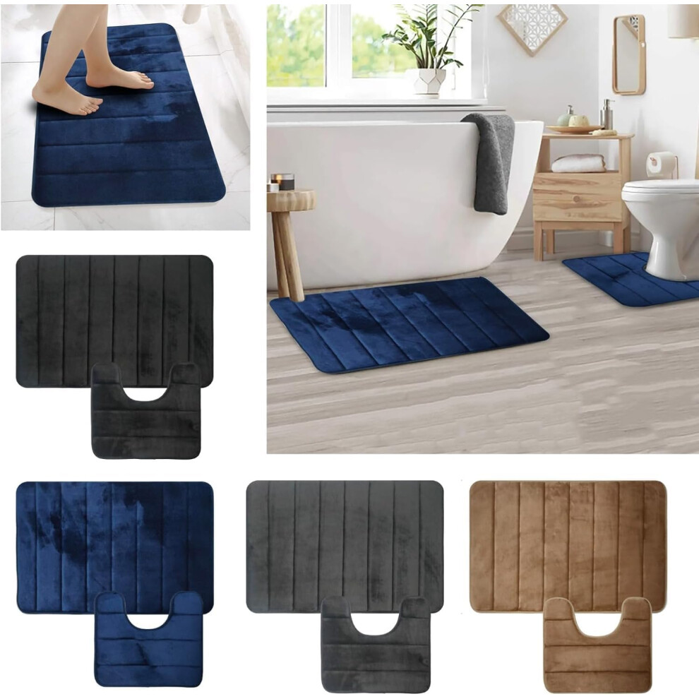 Memory Foam Bath Mat Set - Blue - 8918