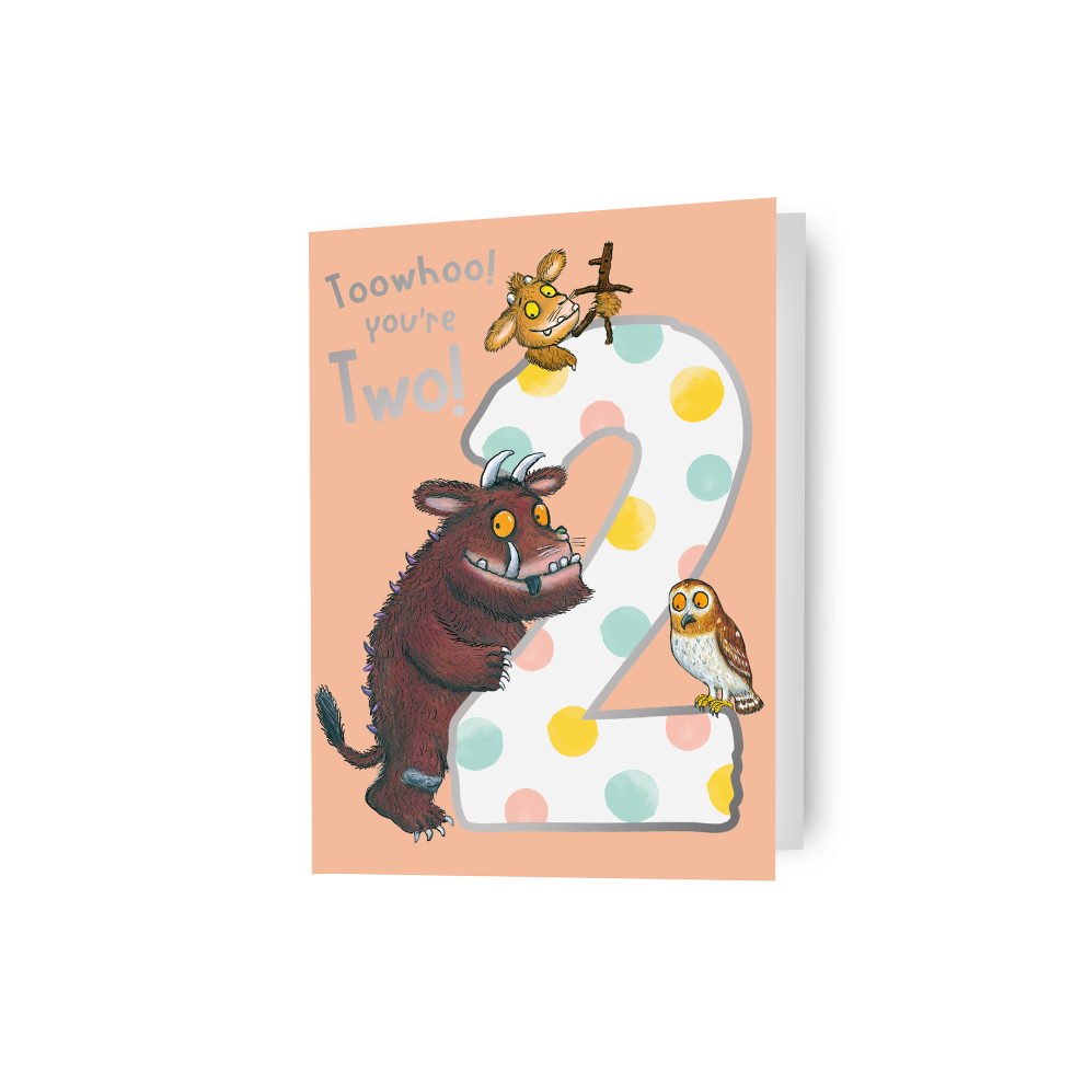 Gruffalo The Age 2 Birthday Card Gr002 - Cover With Playful Scene, Includes Envelope, Space For Personal Message Blue