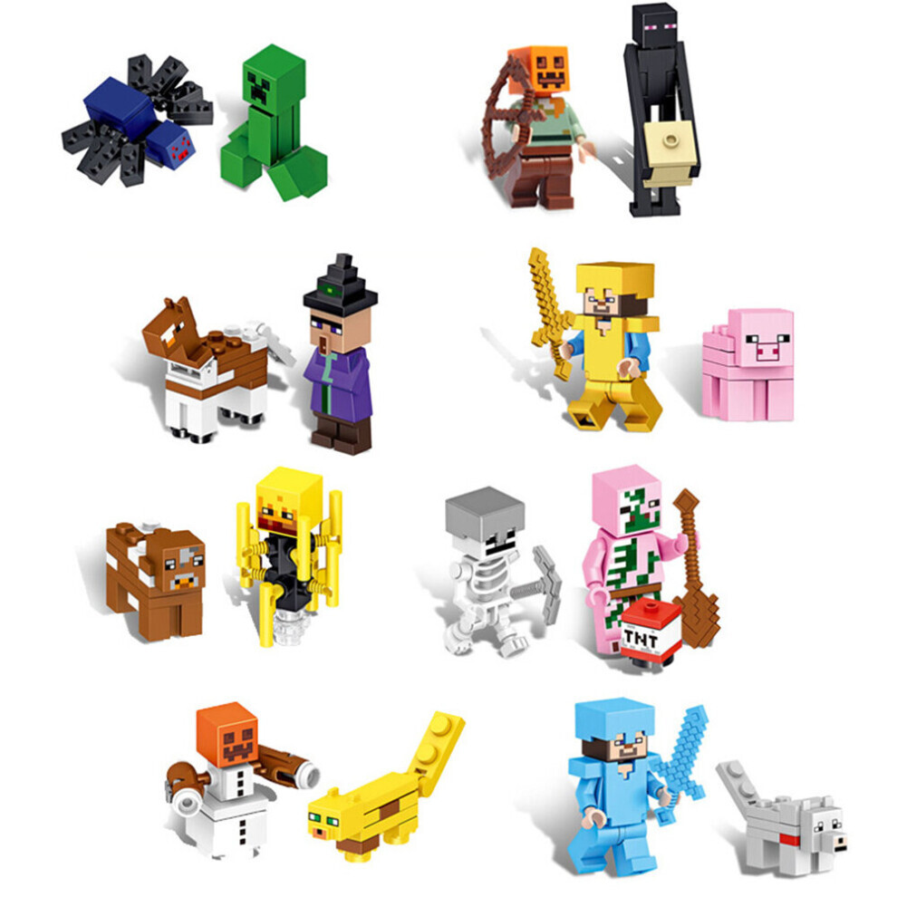 16 Pcs Minecraft Minifigures Building Blocks Toys Set Children Collect Gifts Fit Lego