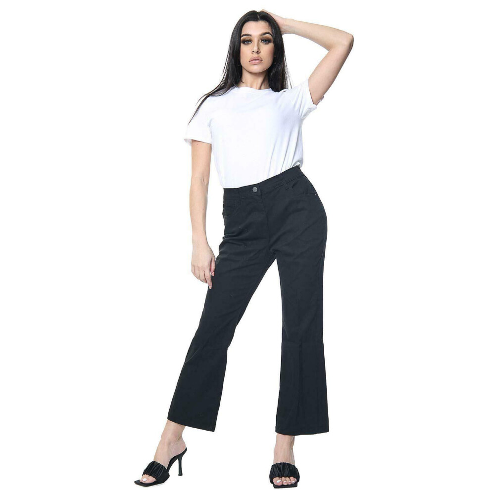 (Black, 32R) Womens Bootcut Denim Jeans Stretch Mid Rise Pants