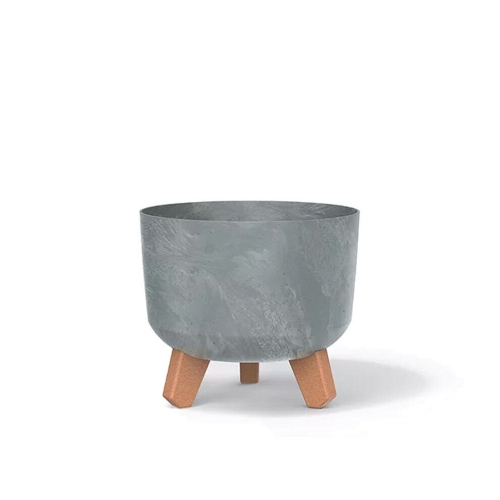 (200mm, concrete) Round Concrete Look Planter Flower Pot Indoor Outdoor Garden Decor With Legs