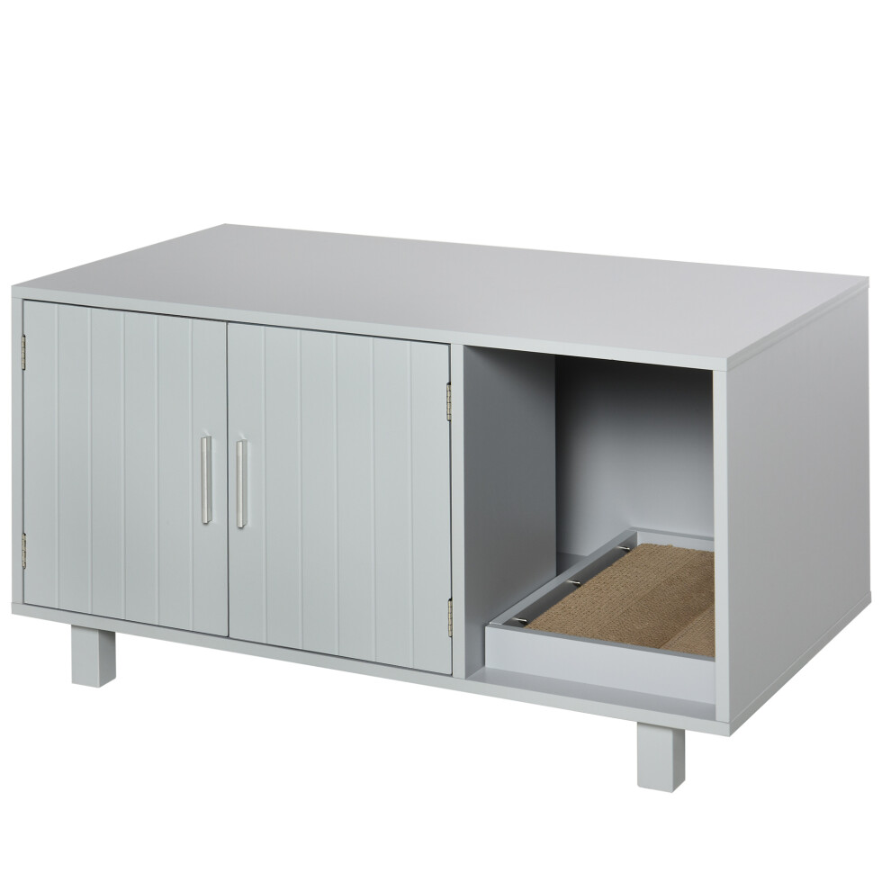 PawHut Cat Litter Box Enclosure & House w/ Nightstand/End Table Design, Grey