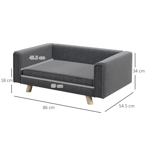 PawHut PawHut Elevated Dog Sofa Bed with Cushion for Medium and Small Dogs, Grey 1