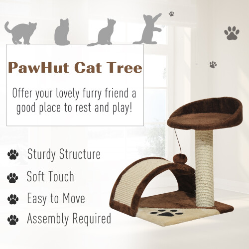 PawHut PawHut Cat Tree Scratching Post Activity Centre Climber Hanging Ball Brown 2