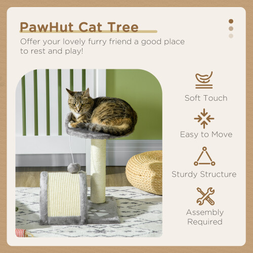 PawHut PawHut Cat Tree Scratching Post Activity Centre Climber Hanging Ball Grey 1