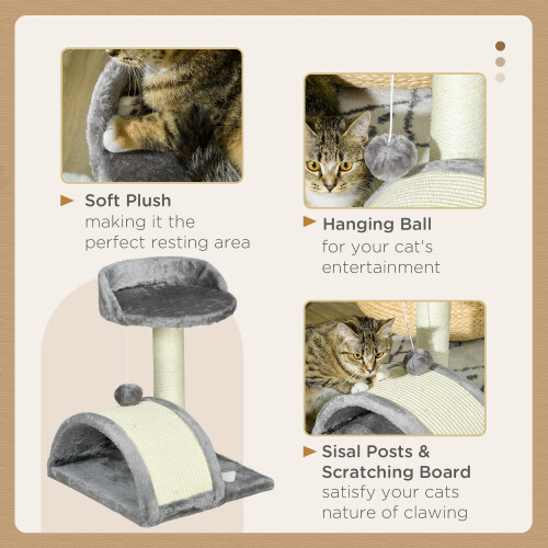 PawHut PawHut Cat Tree Scratching Post Activity Centre Climber Hanging Ball Grey 2