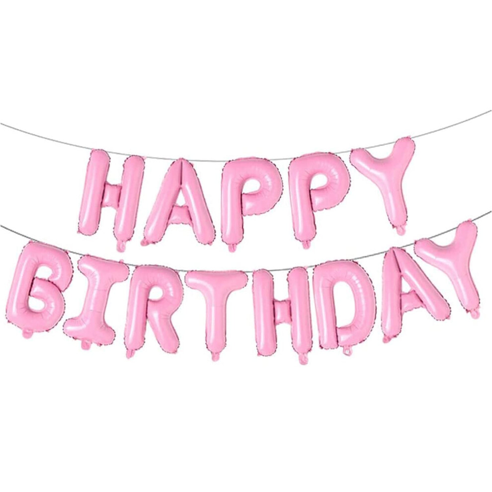 (Light Pink) Happy Birthday Balloon Self-Inflating Happy Birthday Banner Balloons | 16 Inch Foil Letter Balloons for Birthday Party Decoration