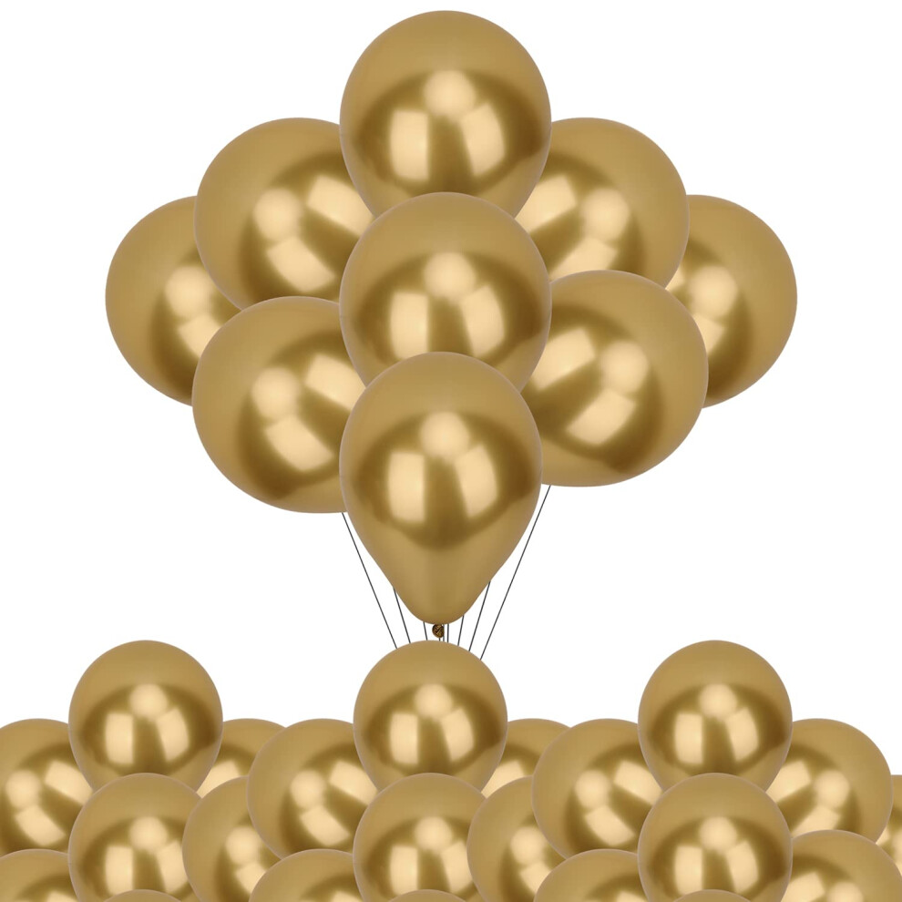 (Gold, 50pcs) 5 Inch Metallic Latex Balloons, Decorative Latex Chrome Balloons Shiny Helium Birthday Balloons Party Balloons for Wedding, Engagement, Events