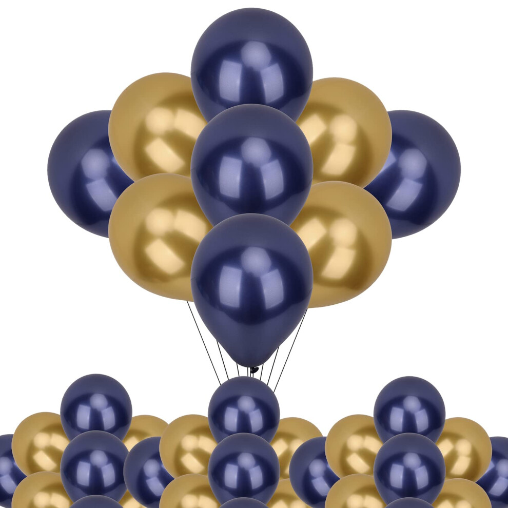 (Navy & Gold, 25pcs) 10 Inch Metallic Latex Balloons, Decorative Latex Chrome Balloons Shiny Helium Birthday Balloons Party Balloons for Wedding, Engagement, Events