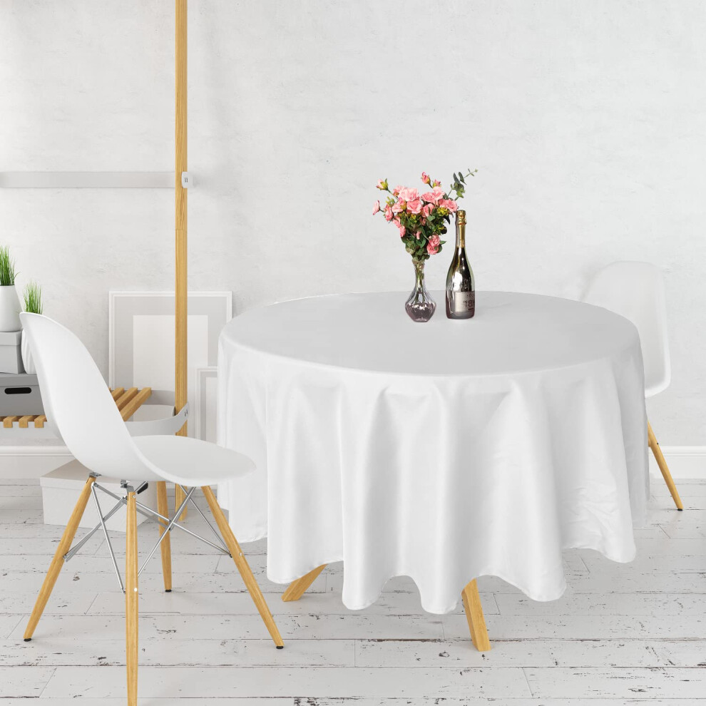 (132" - Round, White, 10pcs) Round Polyester Tablecloth Washable, Wrinkle Resistant Table Cover for Dining, Picnic, Wedding, Banquet, Birthday Party, Home, Kitchen