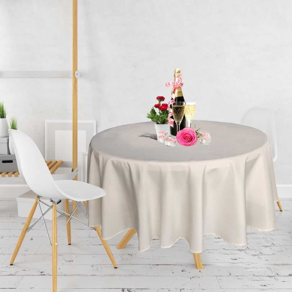 (70" - Round, Ivory, 1pc) Round Polyester Tablecloth Washable, Wrinkle Resistant Table Cover for Dining, Picnic, Wedding, Banquet, Birthday Party, Home, Kitchen