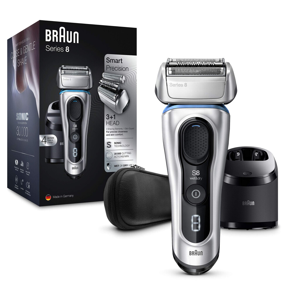 Braun Series 8 Electric Shaver for Men with Precision Trimmer, Clean & Charge Station & Travel Case, Cordless Foil Razor, Wet & Dry, 8391cc