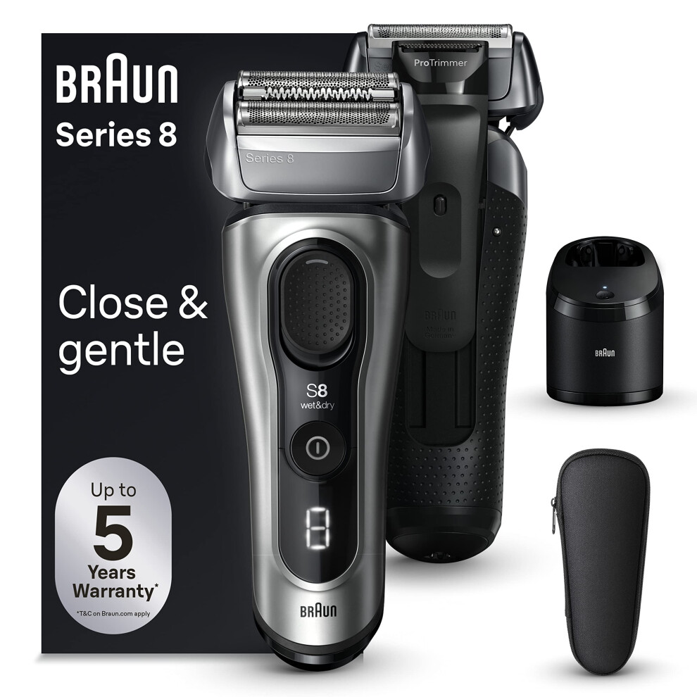 Braun Silver Series 8 Electric Shaver For Men, 4+1 Shaving Elements & Precision Long Hair Trimmer, Smartcare Center, Wet & Dry Electric Razor