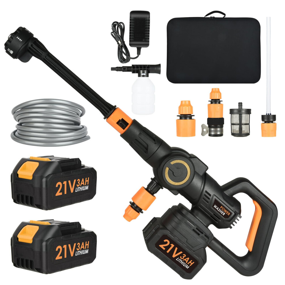 Cordless Power Washer, Portable Pressure Washer 28 Bar/406PSI with 2 Pack Battery, Tap Connector, Bottle Connector, 16FT Hose, Battery Jet Washer