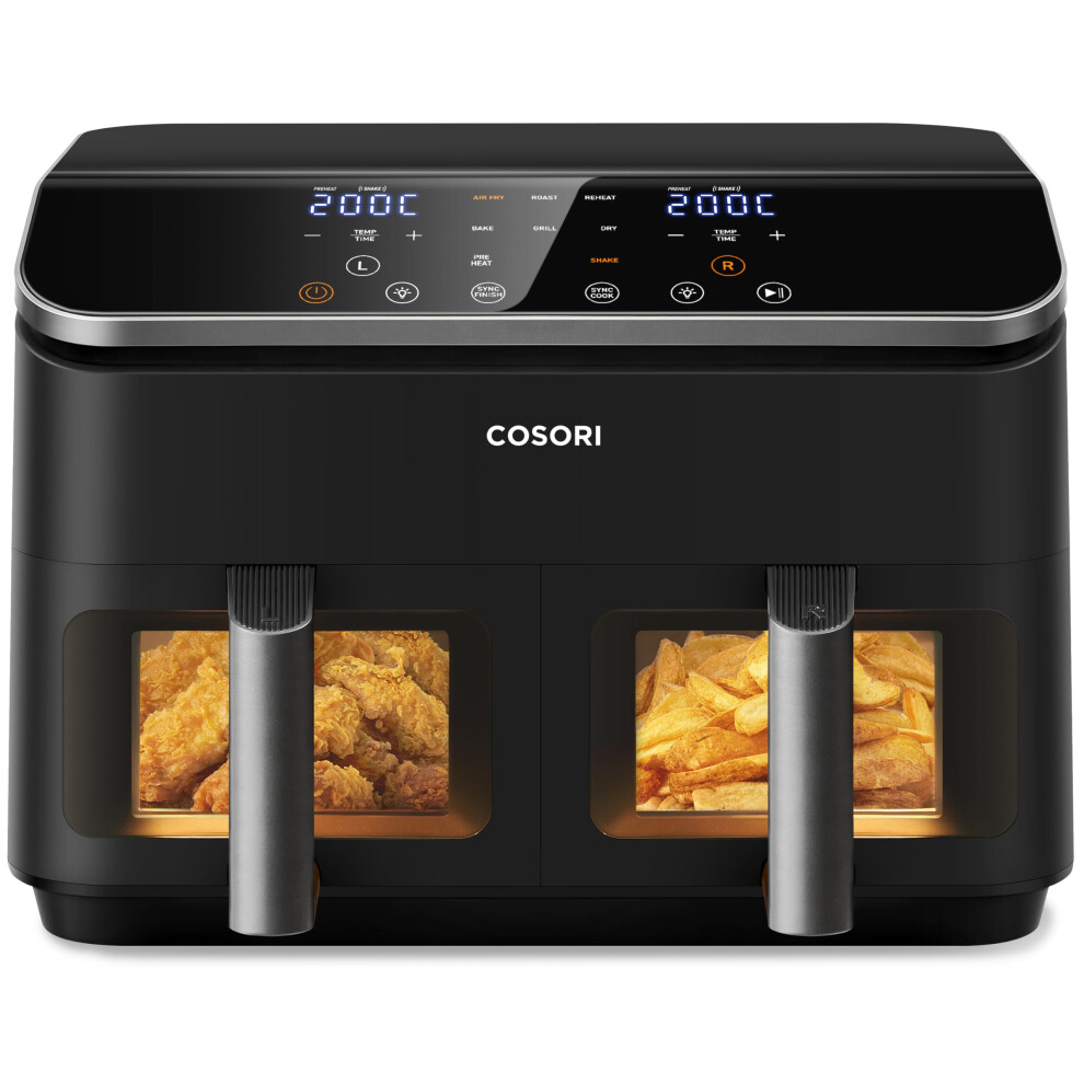 COSORI Dual Air Fryer, 8.5L Family Capacity, 8-In-1, Sync Cook & Finish, 2 Non-Stick Drawers with Visible Window, 2 Accessories, Energy Saving