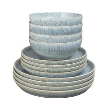 Denby - Halo Speckle Coupe Dinner Set For 4 - 12 Piece Ceramic Tableware - Dishwasher Microwave Safe Stoneware Crockery