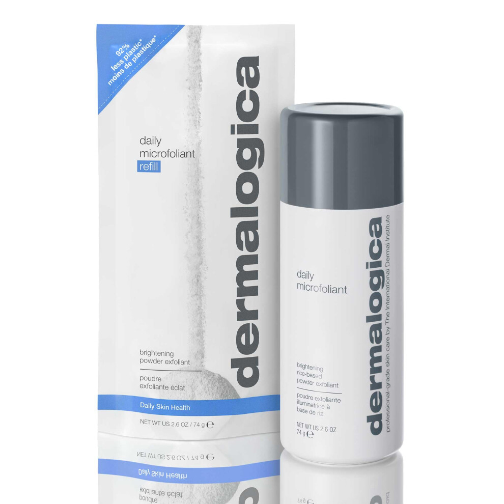 Dermalogica Daily Microfoliant 74g & Refill Pouch 74g, Travel Size - Daily Exfoliating Powder for Brighter & Smoother Skin