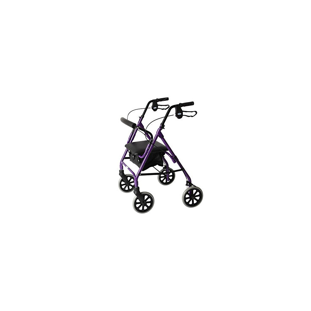 Days Of Wonder Days Lightweight Folding Four Wheel Rollator, Mobility Walker With Padded Seat, Lockable Brakes And Carry Bag, Limited Mobility Aid Purple