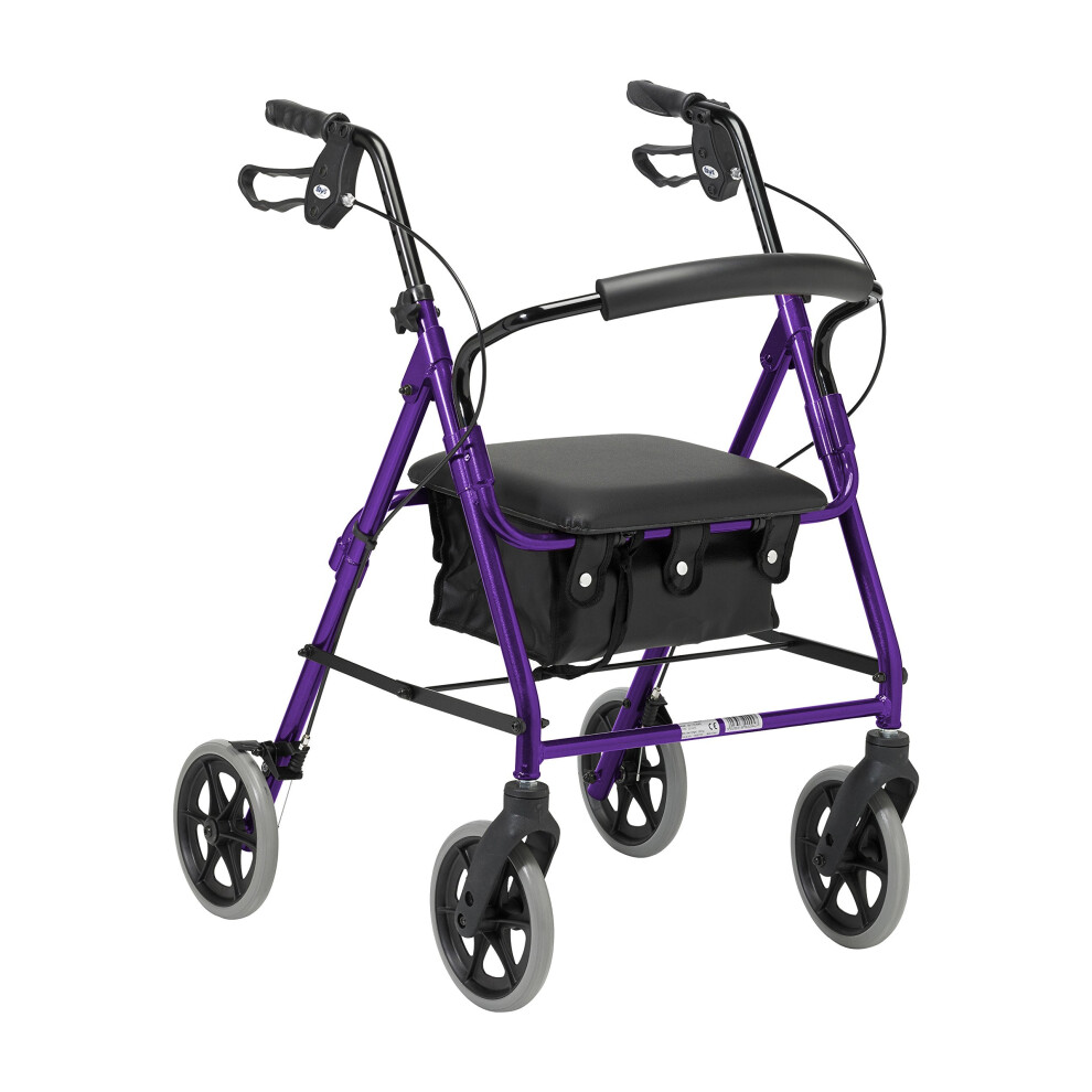 DAYS Lightweight Folding Four Wheel Rollator, Mobility Walker with Padded Seat, Lockable Brakes and Carry Bag, Limited Mobility Aid