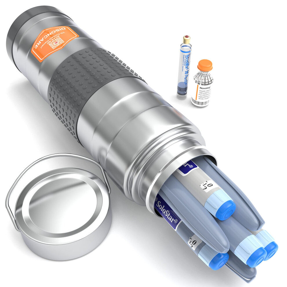 Disoncare Silver 74H 7 Insulin Pens Cooler Travel Case 2-8 Degrees, Insulated Medicine Cooler Epipen Case Medical