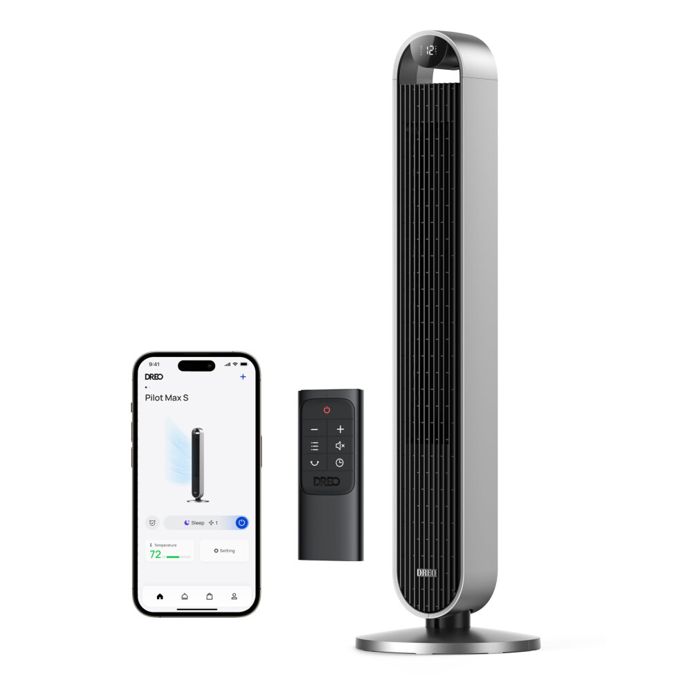 Dreo 42 Inch Pilot Max Smart Tower Fan, 25dB Quiet Cooling Fan for Bedroom, 12 Speeds Standing Fan with Remote-image-OPC-PF2VYRP-NEW